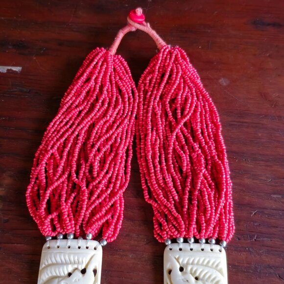 Antique Red Coral Beaded Necklace w/ Hand Carved Elephant Detail Hand Tied Rare! - Picture 12 of 16